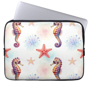 Waterverf Zeepaardje Zeester Patroon Laptop Sleeve