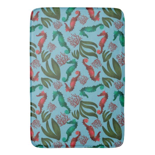 Waterverf zeepaardpatroon badmat (Voorkant Verticaal)