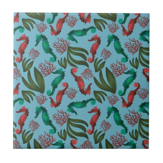 Waterverf zeepaardpatroon tegeltje (Voorkant)