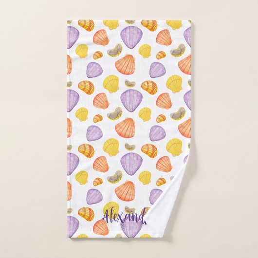 Waterverf Zeeschelpen met Naam Badhanddoek Set Bad Handdoek (Handdoek)