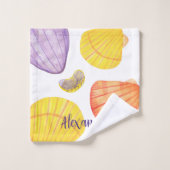 Waterverf Zeeschelpen met Naam Badhanddoek Set Bad Handdoek (Wasdoekje)