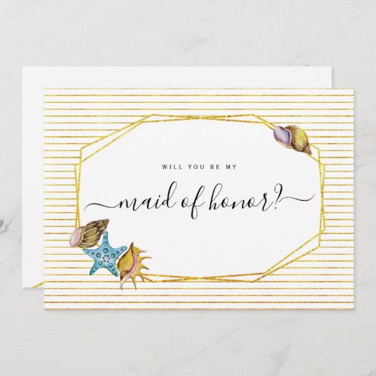 Waterverf zeeschelpen zal je mijn bruidsmeisje zij kaart (Voorkant / Achterkant)