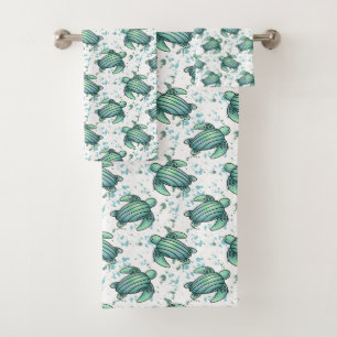 waterverf zeeschildpad groen blauw patroon dier bad handdoek