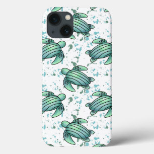 waterverf zeeschildpad groen blauw patroon dier iPhone 13 hoesje