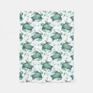 waterverf zeeschildpad groen blauw patroon dier fleece deken