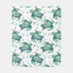 waterverf zeeschildpad groen blauw patroon dier fleece deken