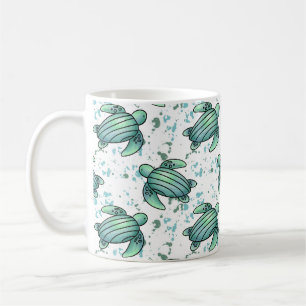 waterverf zeeschildpad groen blauw patroon dier koffiemok