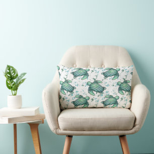 waterverf zeeschildpad groen blauw patroon dier kussen