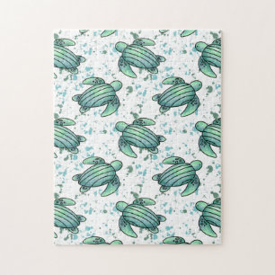 waterverf zeeschildpad groen blauw patroon dier legpuzzel