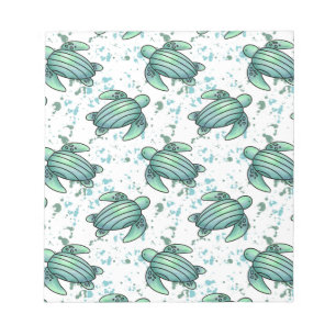 waterverf zeeschildpad groen blauw patroon dier notitieblok