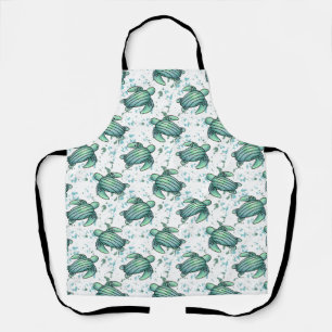 waterverf zeeschildpad groen blauw patroon dier schort