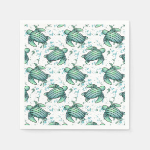 waterverf zeeschildpad groen blauw patroon dier servet