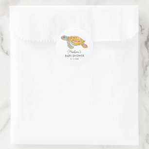 Waterverf Zeeschildpad Persoonlijke Baby Shower Ronde Sticker