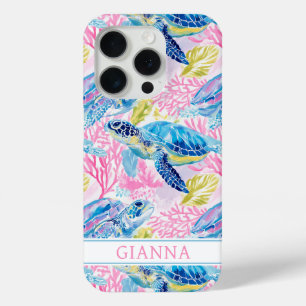 Waterverf Zeeschildpadden Monogram iPhone 15 Pro Case