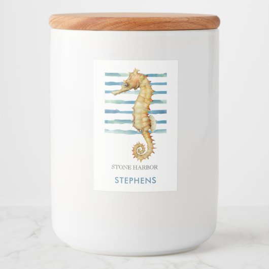 Waterverf zeesoortstrand kust voedselcontainer etiket (Voorkant)