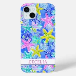 Waterverf Zeester Monogram iPhone 15 Mini Hoesje