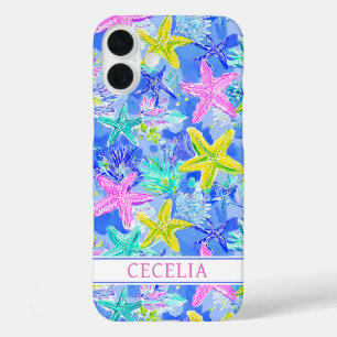 Waterverf Zeester Monogram iPhone 16 Plus Hoesje