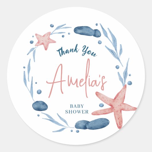Waterverf Zeesterren Koraalrif Baby shower Ronde Sticker (Voorkant)