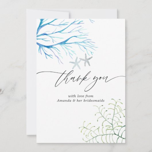 Waterverf Zeewier Strand Bruiloft Thema Bruidsfees Bedankkaart (Voorkant)