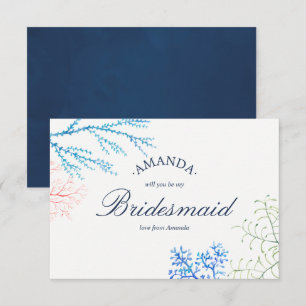 Waterverf-zeewier-strand-thema: mijn bridesmaid kaart