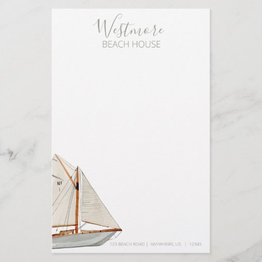 Waterverf Zeilboot Beach House Briefpapier (Voorkant)