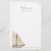 Waterverf Zeilboot Beach House Briefpapier (Voorkant / Achterkant)
