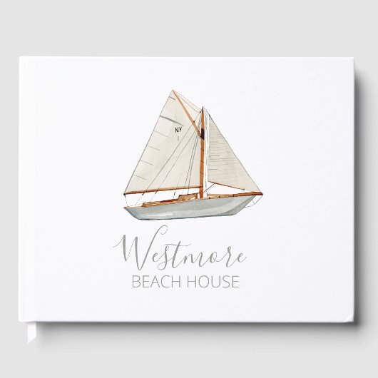 Waterverf Zeilboot Beach House Gastenboek (Voorkant)