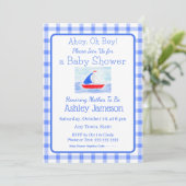 Waterverf Zeilboot Blue Check Baby shower Kaart (Staand voorkant)