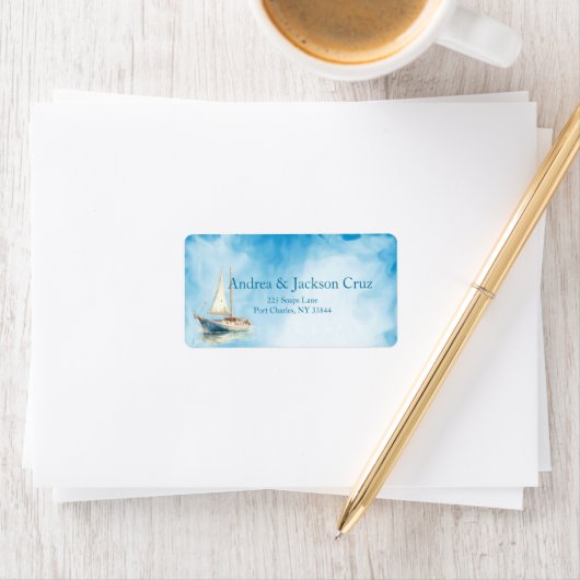 Waterverf zeilboot bruiloft etiket (Insitu)
