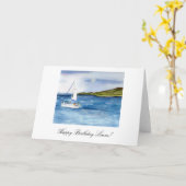Waterverf Zeilboot gepersonaliseerde Verjaardag Ka Kaart (Gele Bloem)