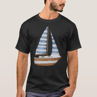 Waterverf Zeilboot Illustratie – Blauw en Wit T-shirt