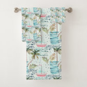 Waterverf Zeilboot met palmboompatroon Bad Handdoek (Insitu)