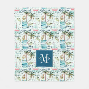 Waterverf Zeilboot met palmboompatroon Fleece Deken