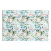 Waterverf Zeilboot met palmboompatroon Kussensloop (Achterkant-Links)