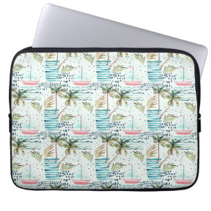 Waterverf Zeilboot met palmboompatroon Laptop Sleeve