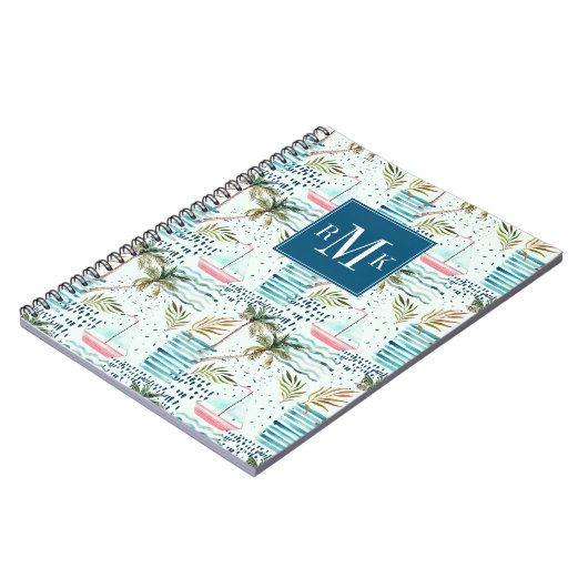 Waterverf Zeilboot met palmboompatroon Notitieboek (Linkerzijde)