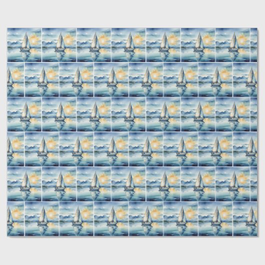 Waterverf zeilboot op een meer bij zonsondergang cadeaupapier (Vlak)