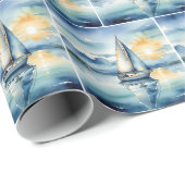 Waterverf zeilboot op een meer bij zonsondergang cadeaupapier (Rol Hoek)