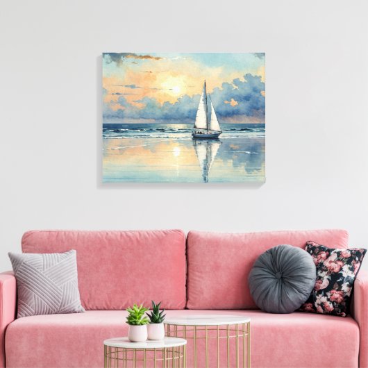 Waterverf zeilboot op oceaan schilderen canvas afdruk (Insitu (Woonkamer))