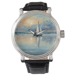 Waterverf zeilboot op oceaan schilderen horloge