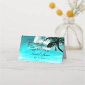 Waterverf Zeilboot Palm Trees String Lights Tafel (Voorkant)
