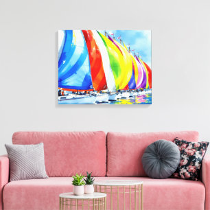 Waterverf zeilboot regatta canvas afdruk