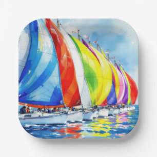 Waterverf zeilboot regatta papieren bordje