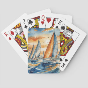 Waterverf zeilboot regatta pokerkaarten
