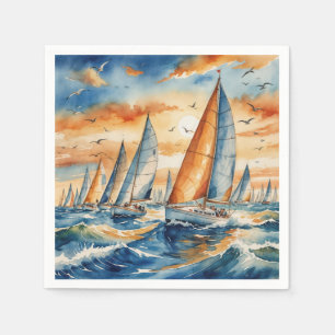 Waterverf zeilboot regatta servet