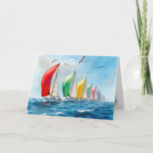 Waterverf zeilboot regatta sympathie kaart