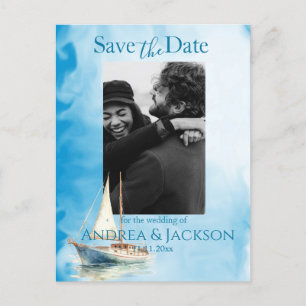 Waterverf Zeilboot Save the Date Foto Briefkaart