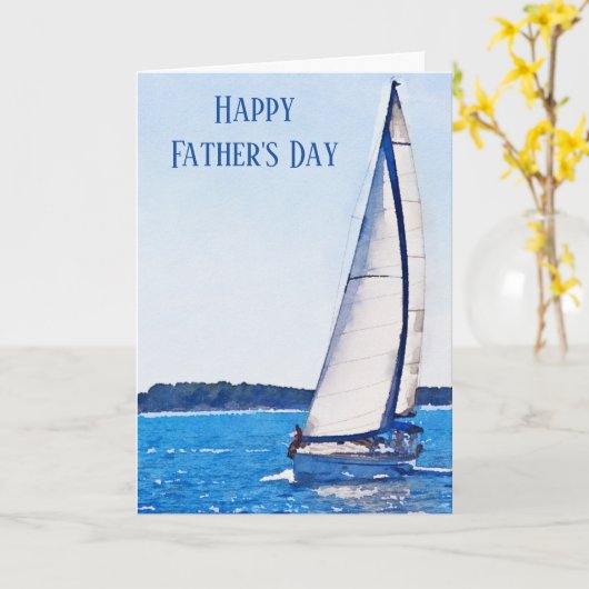Waterverf Zeilboot Zalige Vaderdag Kaart (Gele Bloem)