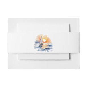 Waterverf zeilboot zonsondergang zeegezicht bruilo uitnodigingen wikkel