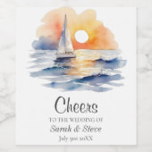 Waterverf zeilboot zonsondergang zeegezicht bruilo wijn etiket (Enkel label)